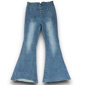 Wish List Ultra Flare Bellbottom Jeans High Rise Waist Button Front Size Medium